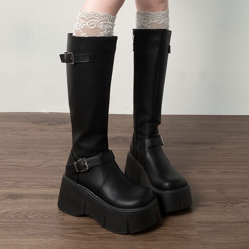 Leather Classic Strap - الكلاسيكية الأسود الأحذية النسائية الارتفاع زيادة