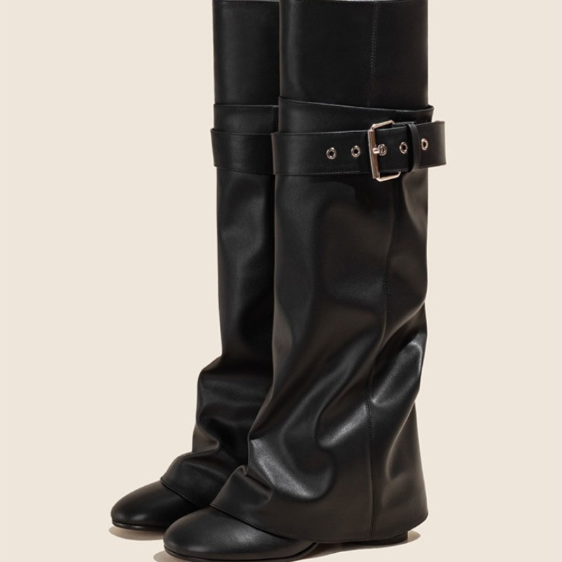 Leather Classic Strap - أحذية نسائية طويلة للركبة بتصميم عصري